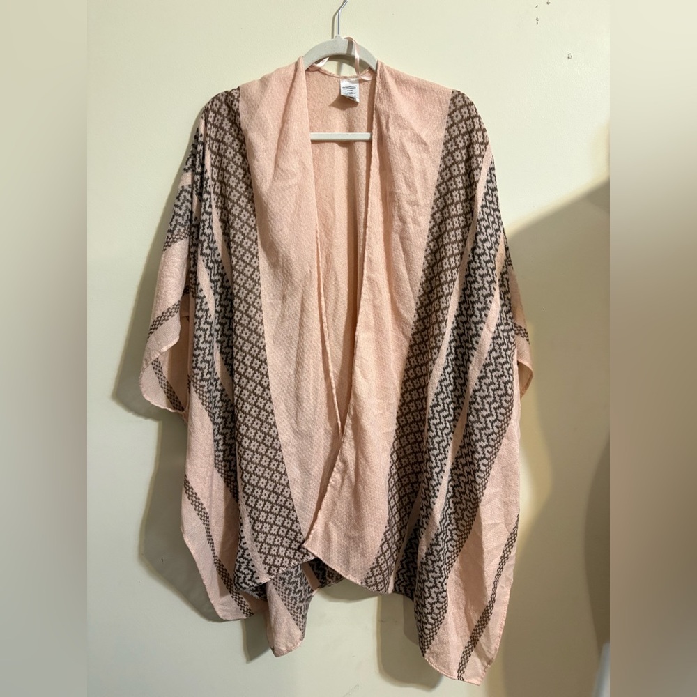 Time and Tru Women's Polyester‎ shawl wrap Ruana W/ Stripes One Size Pink gray